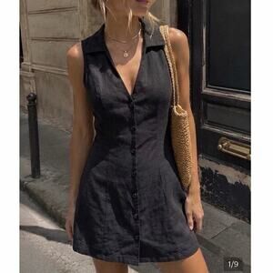 Monteau Los Angeles Black Linen Blend Button Front Mini Dress medium